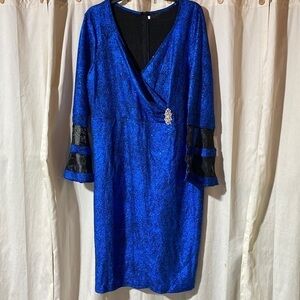 NEW! Rotita Hot Stamping Flare Sleeve Royal Blue Dress sz 1X
